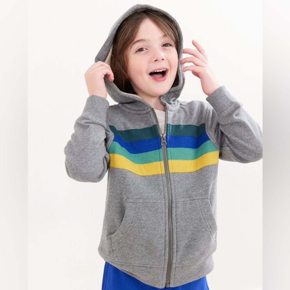 HANNA ANDERSSON Sherpa Lined Hoodie Zip Sweatshirt Sweater Jacket Grey Stripe - Picture 2 of 14